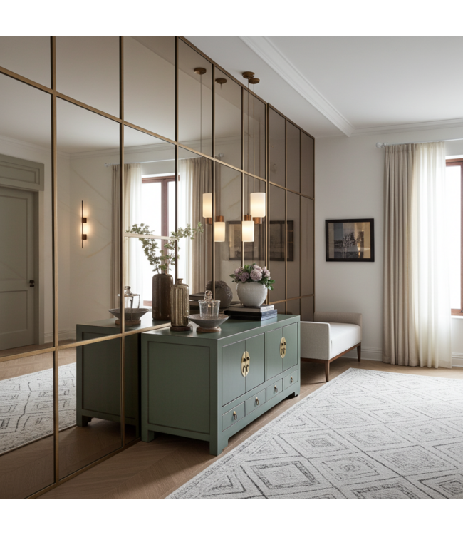 Meuble TV Chinois Gris Olive - Orientique Collection L130xP40xH45cm