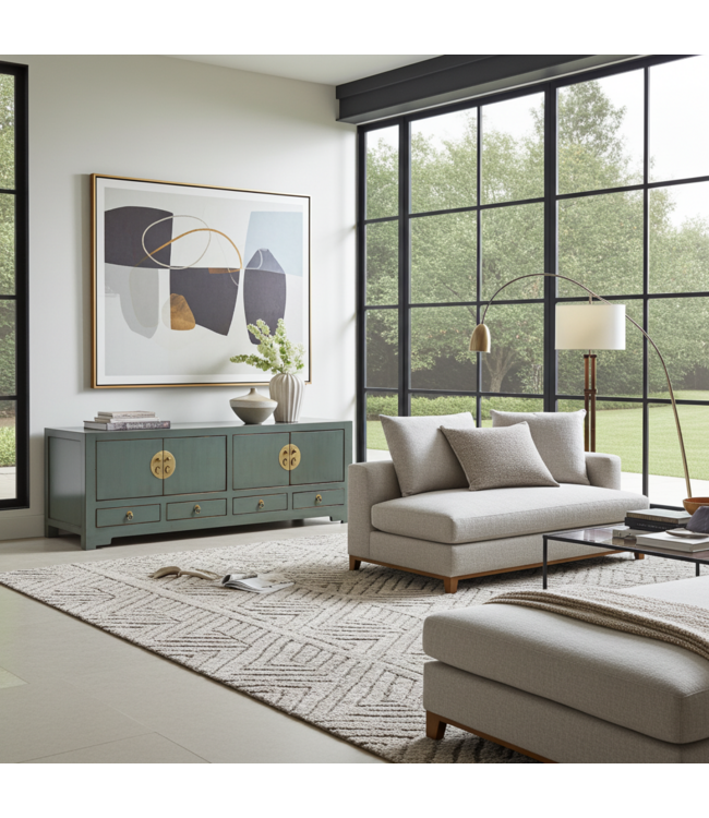 Meuble TV Chinois Gris Olive - Orientique Collection L130xP40xH45cm