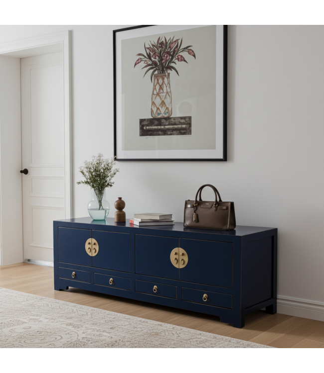 Meuble TV Chinois Bleu Nuit - Orientique Collection L130xP40xH45cm