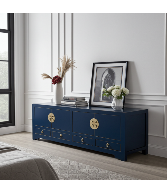 Chinese TV Kast Blauw Midnight Blue - Orientique Collection B130xD40xH45cm