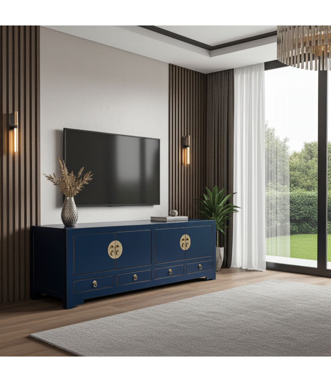 Chinese TV Kast Blauw Midnight Blue - Orientique Collection B130xD40xH45cm