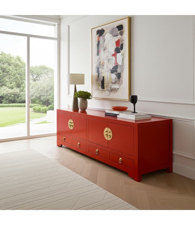 Meuble TV Chinois Lucky Rouge - Orientique Collection L130xP40xH45cm