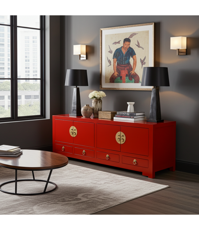 Meuble TV Chinois Lucky Rouge - Orientique Collection L130xP40xH45cm