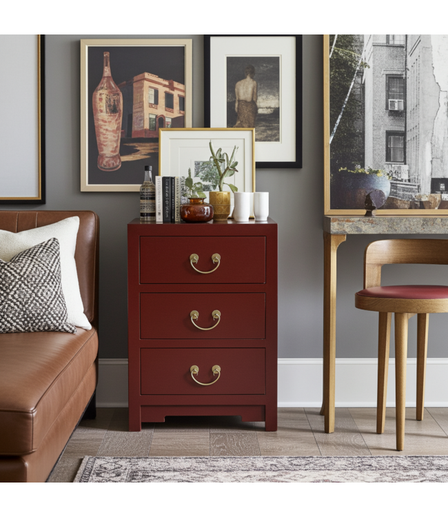 Chinese Bedside Table Red Scarlet Rouge - Orientique Collection W45xD30xH60cm