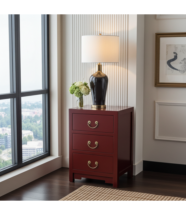 Chinese Bedside Table Red Scarlet Rouge - Orientique Collection W45xD30xH60cm
