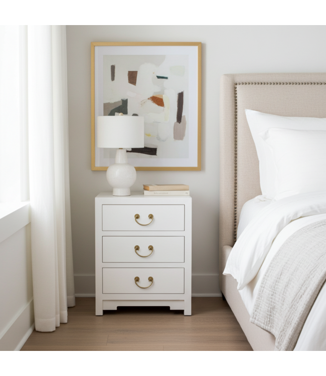 Comodino in Legno Cinese Bianco Neve - Orientique Collezione L45xP30xA60cm