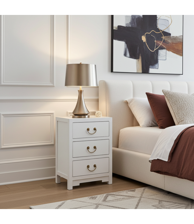 Comodino in Legno Cinese Bianco Neve - Orientique Collezione L45xP30xA60cm