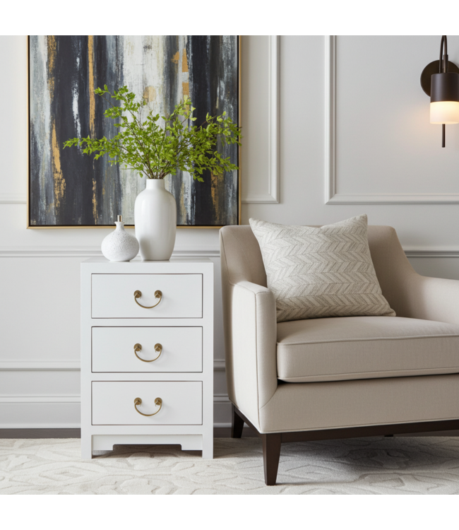 Comodino in Legno Cinese Bianco Neve - Orientique Collezione L45xP30xA60cm