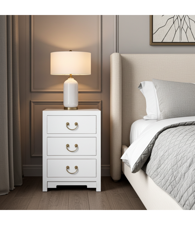 Comodino in Legno Cinese Bianco Neve - Orientique Collezione L45xP30xA60cm