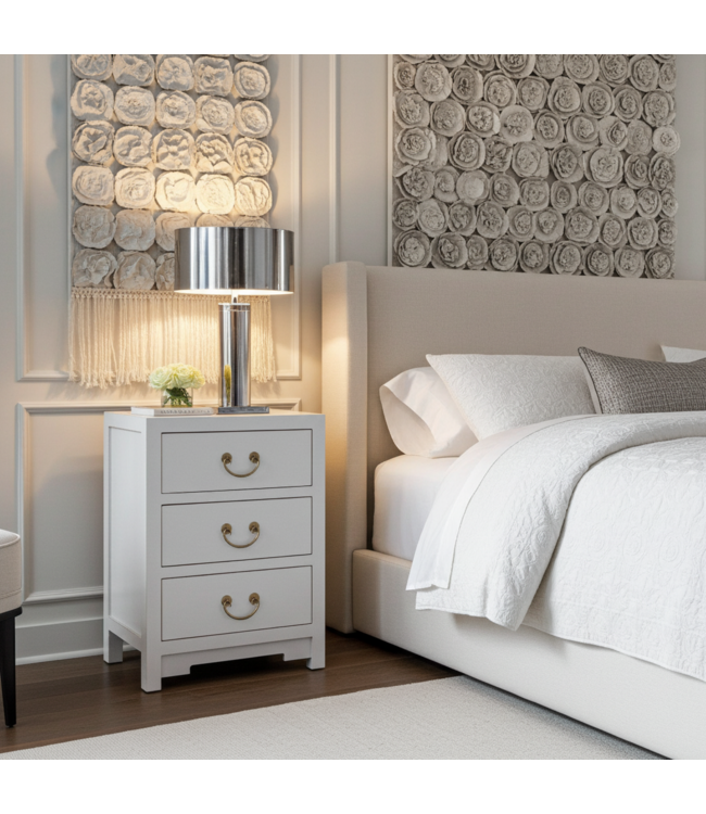 Comodino in Legno Cinese Bianco Neve - Orientique Collezione L45xP30xA60cm