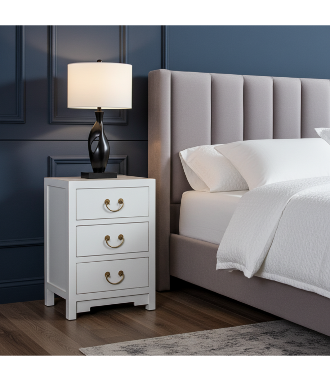 Comodino in Legno Cinese Bianco Neve - Orientique Collezione L45xP30xA60cm