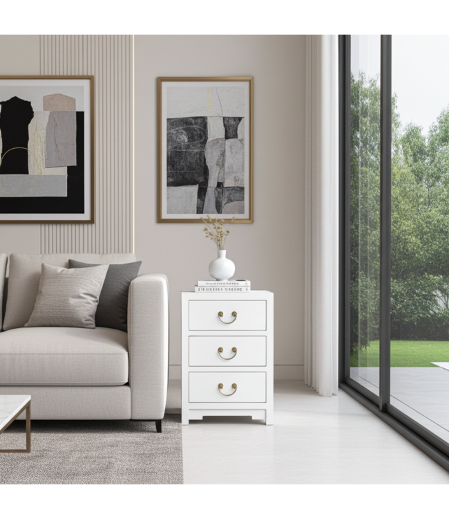 Chinese Nachtkastje Wit Snow White - Orientique Collection B45xD30xH60cm