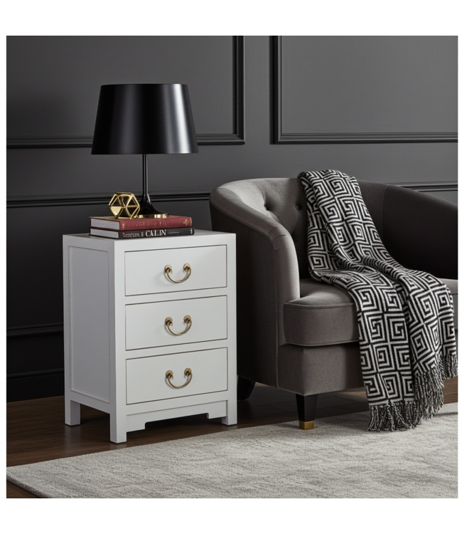 Chinese Bedside Table Snow White - Orientique Collection W45xD30xH60cm