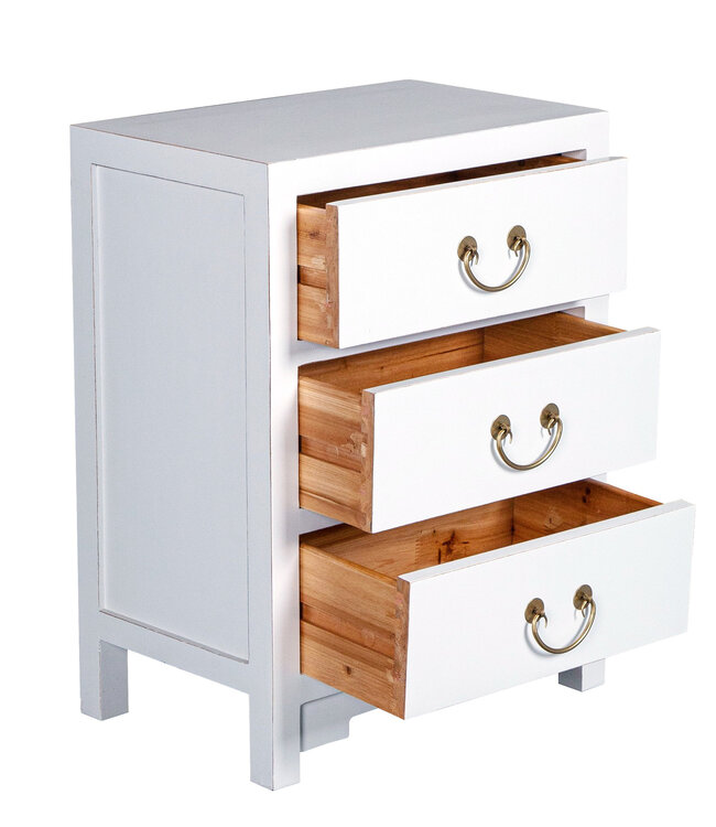 Comodino in Legno Cinese Bianco Neve - Orientique Collezione L45xP30xA60cm