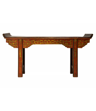 Fine Asianliving Table d'Autel Console Chinoise Antique Marron Or Rouge Sculpté à la Main L195xP43xH92cm