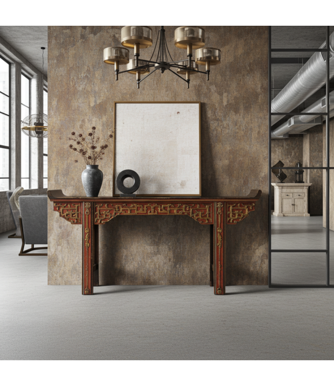 Antieke Chinese Sidetable Altaar tafel Goud Rood Bruin Handgesneden B195xD43xH92cm