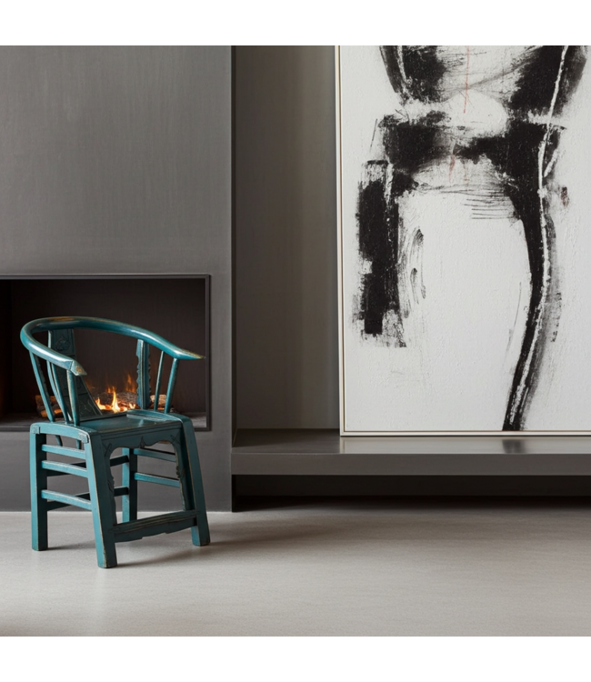 Paire Antique de Fauteuils chinois Début du 19e Siècle Bleu Haute Brilliance Sculpté à la Main