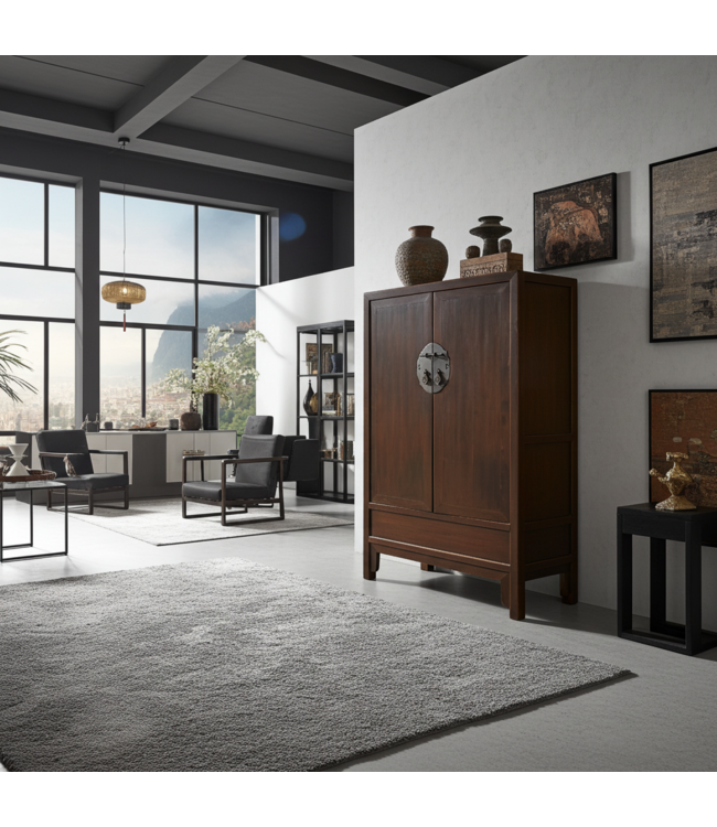 Armadio Nuziale Cinese Antico Marrone L97xP48xA164cm