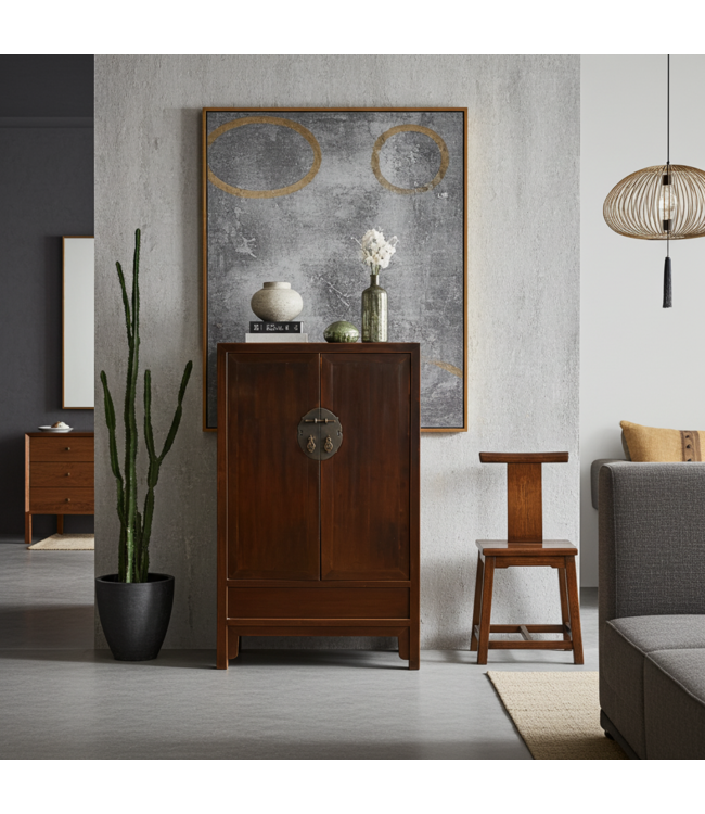 Armadio Nuziale Cinese Antico Marrone L97xP48xA164cm