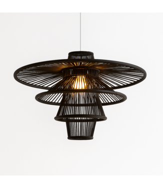 Fine Asianliving Bamboo Lampshade Pendant Light Black Handmade - Mason D60xH33cm