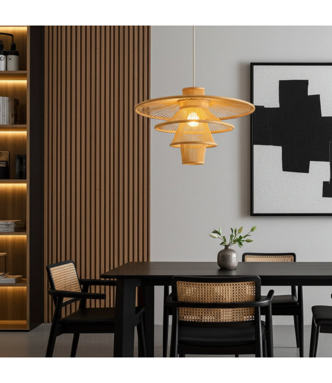 Bamboo Lampshade Pendant Light Handmade - Mavis D60xH33cm