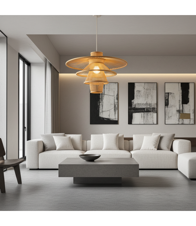 Bamboo Pendant Light Lampshade Natural Handmade - Mavis D60xH40cm