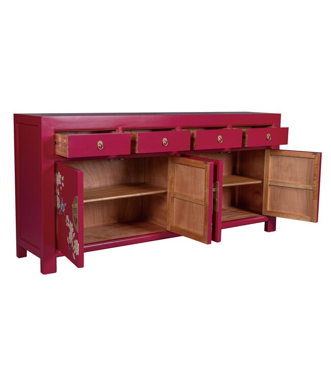 Buffet Chinois Fuchsia Royale Peint à la Main - Orientique Collection L180xP40xH85cm