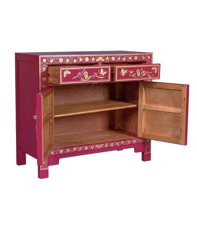 Chinese Cabinet Fuchsia Royale Butterflies Handpainted - Orientique Collection W90xD40xH80cm