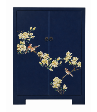 Fine Asianliving Chinese Cabinet Midnight Blue Handpainted Blossoms W80xD35xH99cm