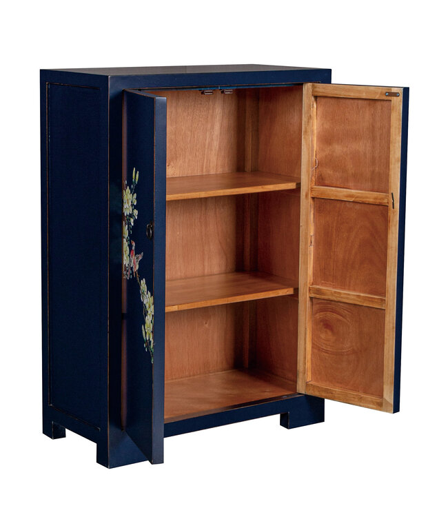 Chinesischer Schrank Nachtblau Handbemalte Blüten B80xT35xH99cm