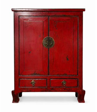 Fine Asianliving Antiker Chinesischer Schrank Rot Hochglanz B84xT43xH114cm