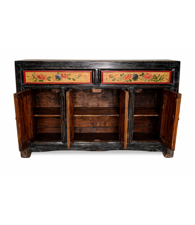 Buffet Chinois Ancien Pivoines Peintes à la Main L110xP42xH85cm