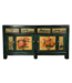 Credenza Cinese Antica Peonie Verde Acqua Dipinta a Mano L176xP45xA85cm