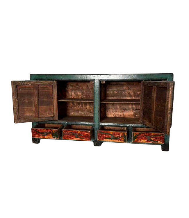 Antikes Chinesisches Sideboard Handbemalt Pfingstrosen B171xT40xH87cm