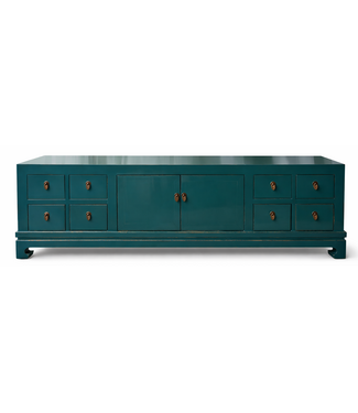 Fine Asianliving Chinesisches Lowboard Blaugrün Hochglanz B180xT40xH50cm