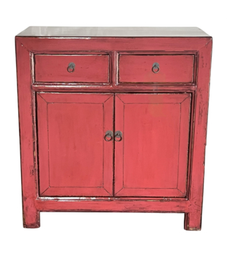 Fine Asianliving Antiker Chinesischer Schrank Korallenrosa Hochglanz B83xT40xH90cm
