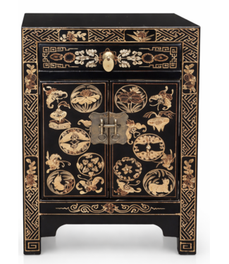 Fine Asianliving Comodino Cinese Nero Fiori Dipinti a Mano L40xP32xA60cm
