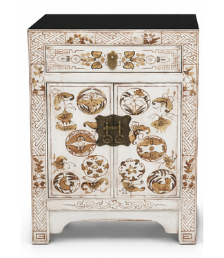 Fine Asianliving Mesita de Noche China Blanca con Flores Pintadas a Mano An40xP32xAlt60cm