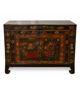 Fine Asianliving Antiker Chinesischer Schrank Handbemalt B86xT39xH76cm