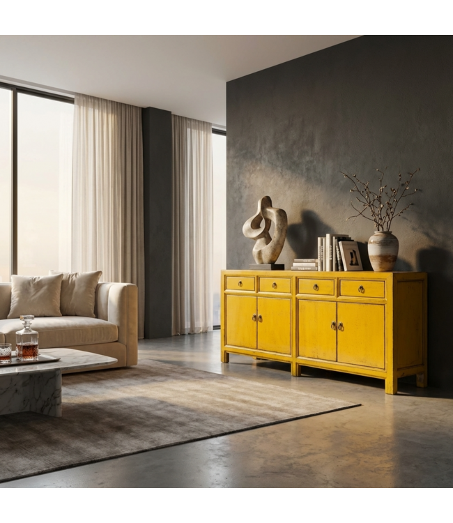 Antikes Chinesisches Sideboard Gelb Hochglanz B170xT42xH88cm