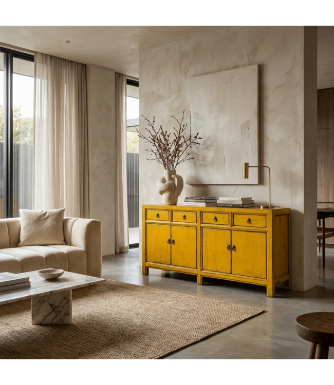 Credenza Cinese Antica Gialla Lucida L170xP42xA88cm