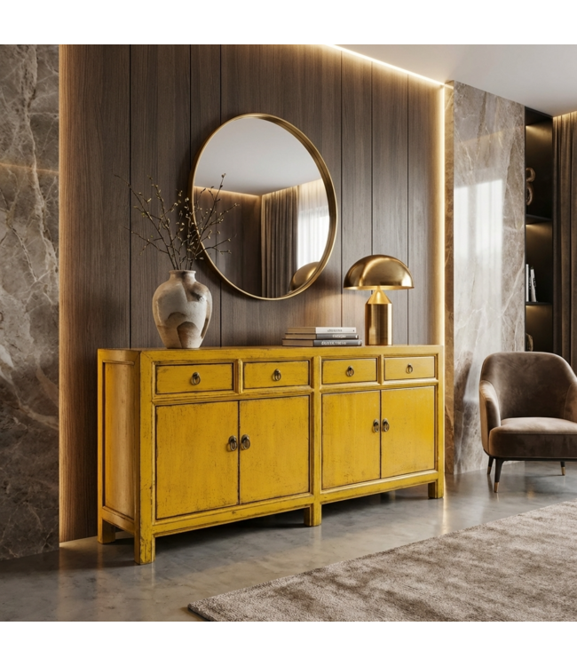 Antikes Chinesisches Sideboard Gelb Hochglanz B170xT42xH88cm