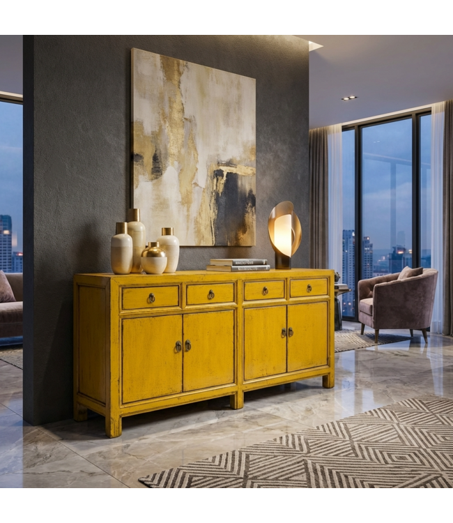 Credenza Cinese Antica Gialla Lucida L170xP42xA88cm