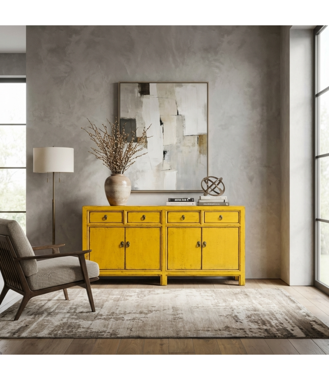 Buffet Chinois Ancien Jaune Haute Brillance L170xP42xH88cm