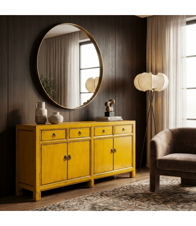 Buffet Chinois Ancien Jaune Haute Brillance L170xP42xH88cm