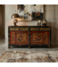 Buffet Chinois Ancien Rouge Fleurs Peintes à la Main L164xP40xH81cm