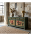 Buffet Chinois Ancien Menthe Pivoines Peintes à la Main L203xP43xH84cm