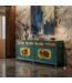Credenza Cinese Antica Verde Acqua Dipinta a Mano con Peonie L185xP40xA85cm