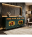 Credenza Cinese Antica Verde Acqua Dipinta a Mano con Peonie L185xP40xA85cm