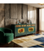 Credenza Cinese Antica Verde Acqua Dipinta a Mano con Peonie L185xP40xA85cm